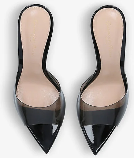 Womens Black Elle Leather and PVC Heeled Mules Eur 37 / 4 Uk Women - Image 2
