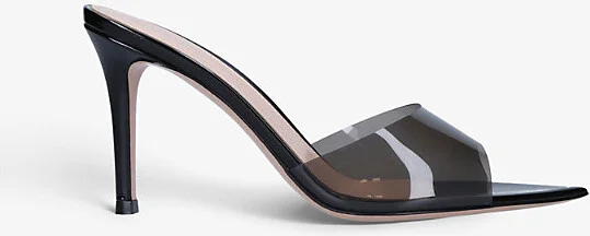 Womens Black Elle Leather and PVC Heeled Mules Eur 37 / 4 Uk Women