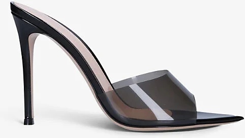 Womens Black Elle Leather and PVC Heeled Mules Eur 42/ 9 Uk Women