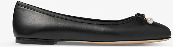 Womens Black Elme Bow-Embellished Leather Ballet Flats Eur 40 / 7 Uk Women