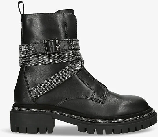 Womens Black Emblaze Buckle-Embellished Leather Ankle Boots Eur 36 / 3 Uk Women