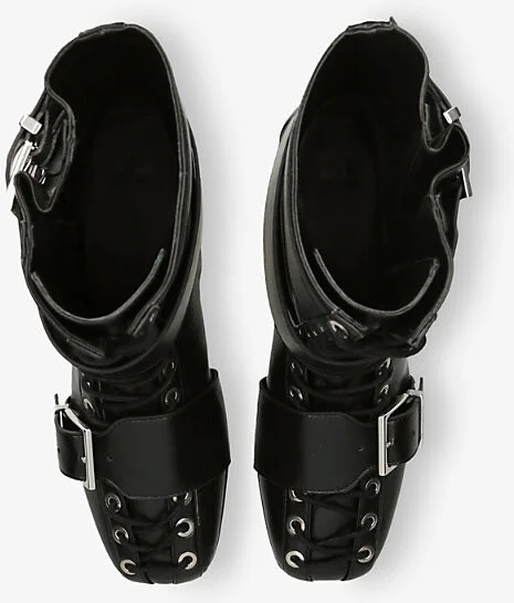 Womens Black Eyelets Lace-Up Faux-Leather Ankle Boots Eur 39 / 6 Uk Women - Image 2