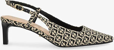 Womens Black Fabric Dancing Monogram-Pattern Woven Slingback Courts Eur 37 / 4 Uk Women