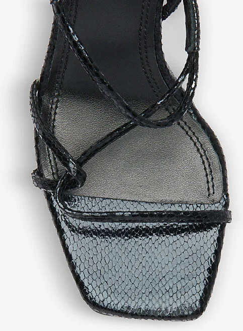 Womens Black Faye Snakeskin-Embossed Leather Strappy Sandals Eur 39 / 6 Uk Women - Image 2