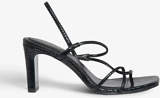 Womens Black Faye Snakeskin-Embossed Leather Strappy Sandals Eur 39 / 6 Uk Women
