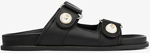 Womens Black Fayence Pearl-Embellished Leather Sandals Eur 36.5 / 3.5 Uk Women