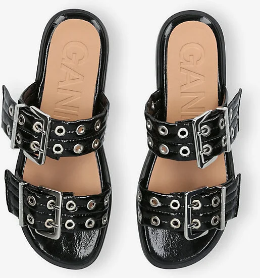 Womens Black Feminine Buckle Two-Strap Vegan Leather Sandals Eur 38/5 Uk Women - Image 2