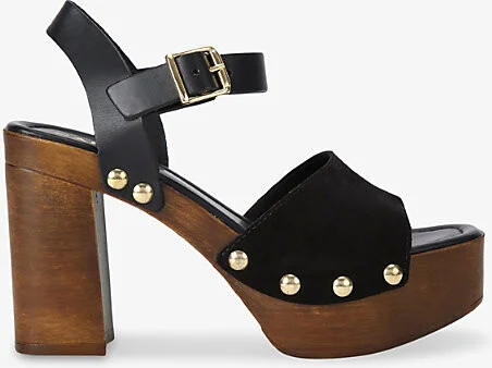 Womens Black Festa Heeled Suede Sandals Eur 39 / 6 Uk Women
