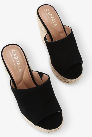 Womens Black Fiorella Branded Suede Wedges Eur 42/ 9 Uk Women - Image 2