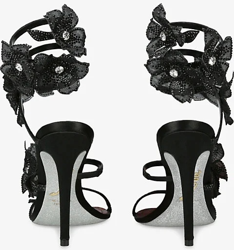 Womens Black Floral Cleo 105 Satin Heeled Sandals Eur 38.5 / 5.5 Uk Women - Image 2