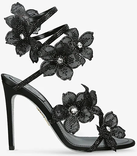 Womens Black Floral Cleo 105 Satin Heeled Sandals Eur 38.5 / 5.5 Uk Women