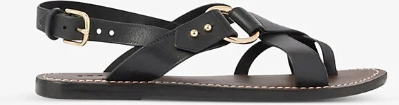 Womens Black Florence Gold-Toned Leather Sandals Eur 37 / 4 Uk Women