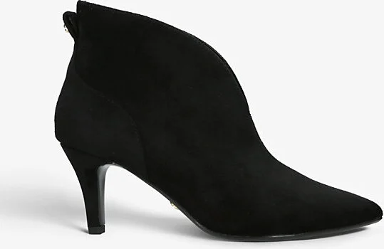 Womens Black Flute Curved Ankle Suede Heeled Ankle Boots Eur 39 / 6 Uk Women