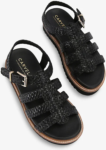 Womens Black Fortuna Weave Faux-Leather Sandals Eur 36 / 3 Uk Women - Image 2