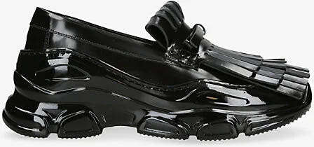 Womens Black Fringe Tracker Leather-Trimmed Loafers Eur 39 / 6 Uk Women