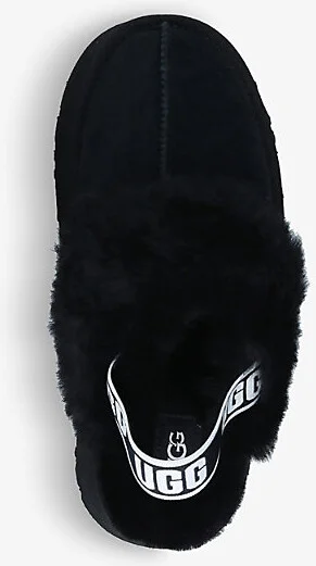 Womens Black Funkette Suede and Sheepskin Platform Slippers Eur 38/5 Uk Women - Image 2