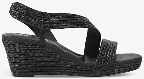 Womens Black Gala Jewel-Embellished Rope-Effect Wedge-Heeled Woven Sandals Eur 39 / 6 Uk Women