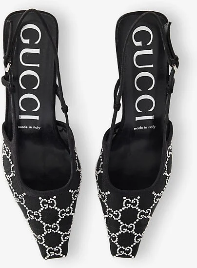 Womens Black Gg Crystal 35 Mesh Slingback Pumps Eur 37 / 4 Uk Women - Image 2