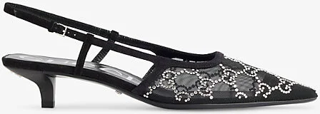 Womens Black Gg Crystal 35 Mesh Slingback Pumps Eur 37 / 4 Uk Women