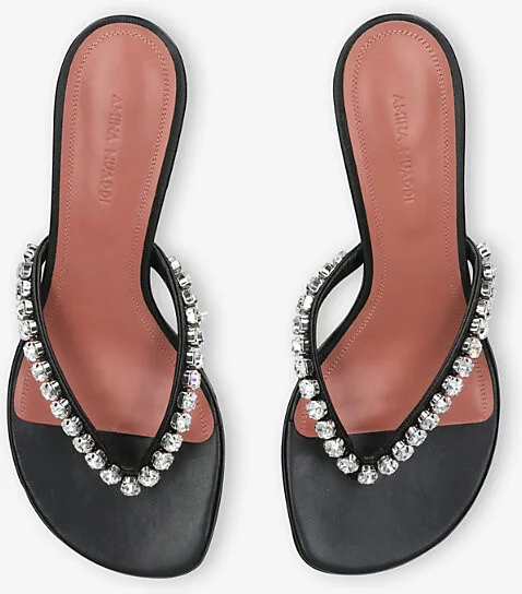 Womens Black Gigi Thong 45 Leather Heeled Sandals Eur 37 / 4 Uk Women - Image 2