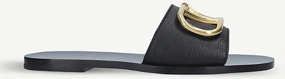 Womens Black Go-Logo Leather Slider Sandals Eur 39.5 / 6.5 Uk Women