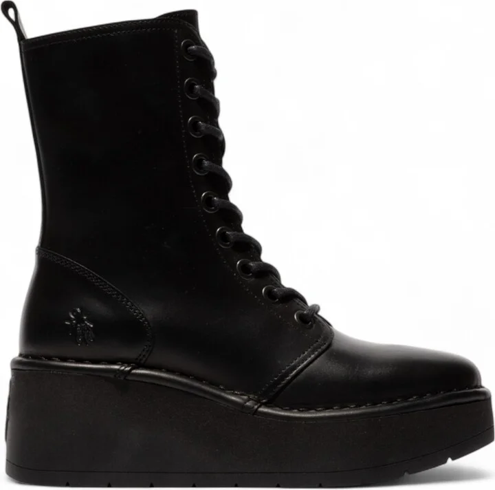 Womens Black HAIT273 Leather Lace-up Chunky Platform Ankle Boots