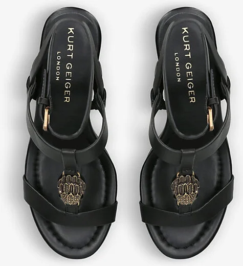 Womens Black Hampton Eagle-Embellished Leather Heeled Sandals Eur 38/5 Uk Women - Image 2