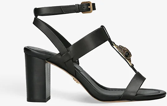 Womens Black Hampton Eagle-Embellished Leather Heeled Sandals Eur 38/5 Uk Women