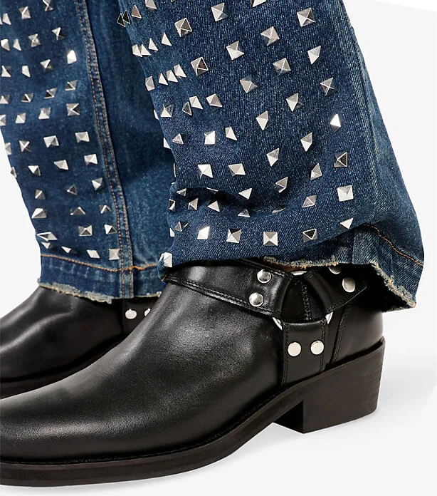 Womens Black Hardware-Embellished Heeled Leather Ankle Boots Eur 40 / 7 Uk Women - Image 2