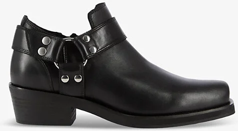 Womens Black Hardware-Embellished Heeled Leather Ankle Boots Eur 40 / 7 Uk Women