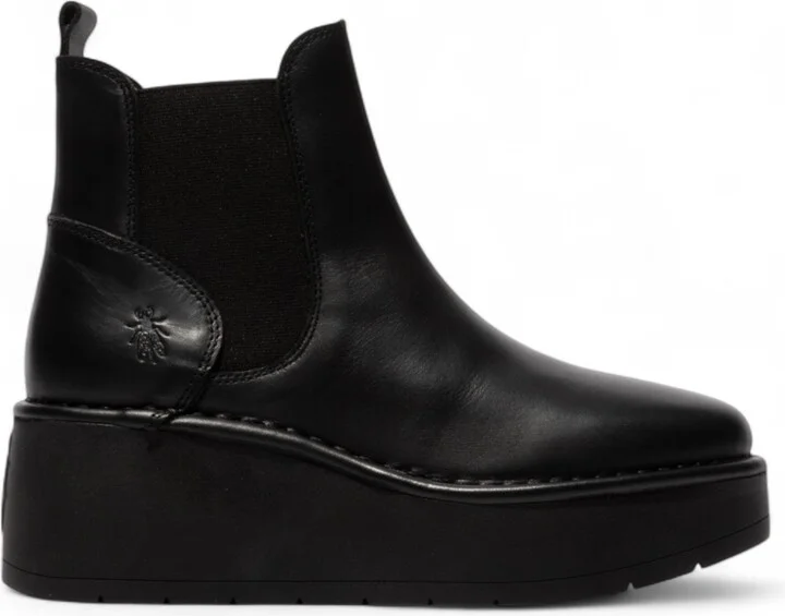 Womens Black HELY268 Chelsea Leather Ankle Pull-On Platform Comfort Boots