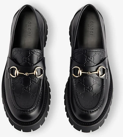 Womens Black Horsebit Monogram Leather Loafers Eur 40 / 7 Uk Women - Image 2