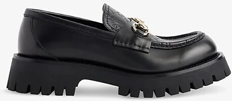 Womens Black Horsebit Monogram Leather Loafers Eur 40 / 7 Uk Women