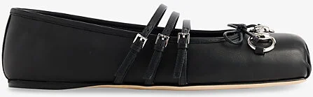 Womens Black Horsebit Square-Toe Leather Ballerina Pumps Eur 36 / 3 Uk Women