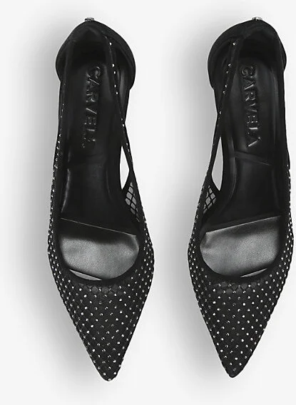 Womens Black Hotsox Crystal-Embellished Mesh Heeled Court Shoes Eur 37 / 4 Uk Women - Image 2