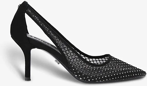 Womens Black Hotsox Crystal-Embellished Mesh Heeled Court Shoes Eur 37 / 4 Uk Women