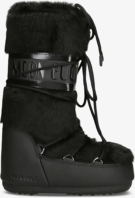 Womens Black Icon Lace-Front Faux-Fur Snow Boots Eur 39 / 6 Uk Women