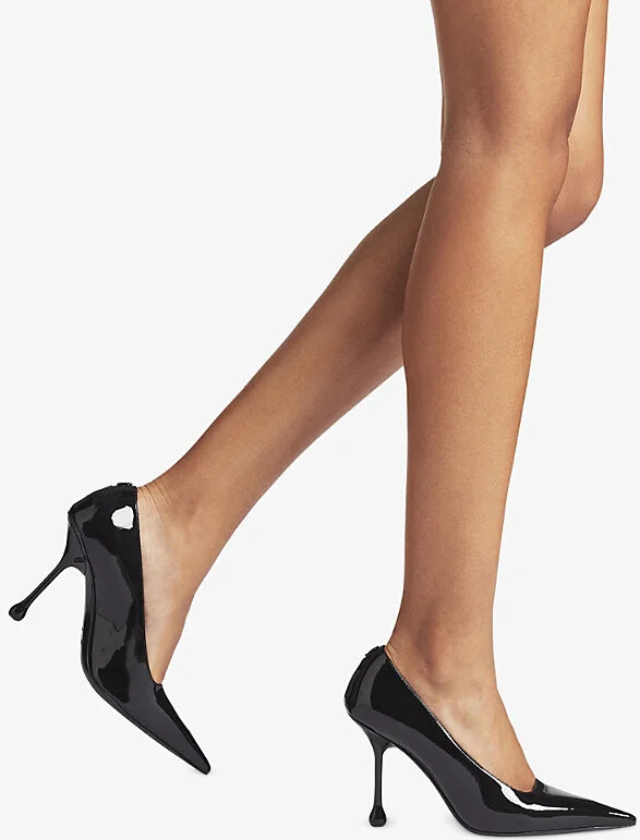 Womens Black Ixia Tonal-Stitching Leather Heeled Courts 11 - Image 2