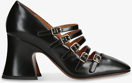Womens Black Janis 80 Block-Heel Leather Pumps Eur 37 / 4 Uk Women