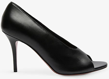 Womens Black Julianne Peep-Toe Leather Pumps Eur 37 / 4 Uk Women