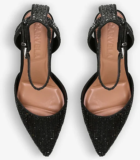 Womens Black Kallie Crystal-Embellished Woven Heeled Courts Eur 38/5 Uk Women - Image 2