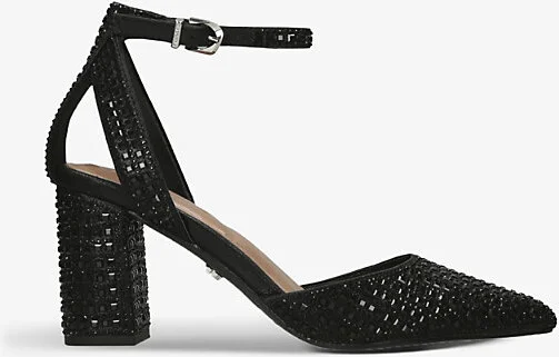 Womens Black Kallie Crystal-Embellished Woven Heeled Courts Eur 38/5 Uk Women