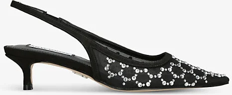 Womens Black Kari-Mr Rhinestone-Embellished Mesh Slingback Courts Eur 41 / 8 Uk Women