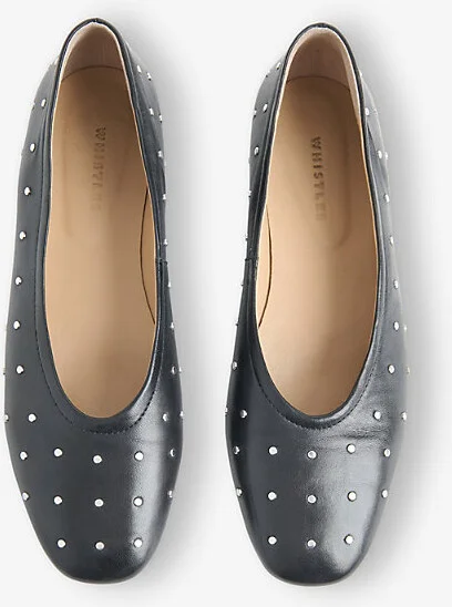 Womens Black Karina Studded Leather Ballet Pumps Eur 37 / 4 Uk Women - Image 2
