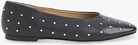 Womens Black Karina Studded Leather Ballet Pumps Eur 37 / 4 Uk Women