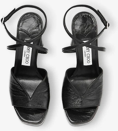 Womens Black Karli 125 Crinkled-Leather Platform Heeled Sandals Eur 35 / 2 Uk Women - Image 2