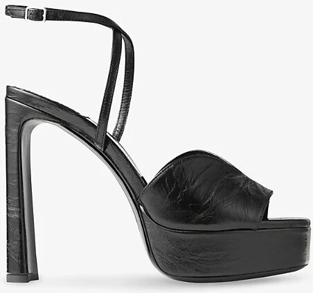Womens Black Karli 125 Crinkled-Leather Platform Heeled Sandals Eur 35 / 2 Uk Women