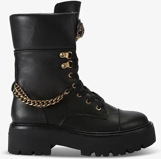 Womens Black Kensington Eagle-Embellished Leather Combat Boots Eur 41 / 8 Uk Women