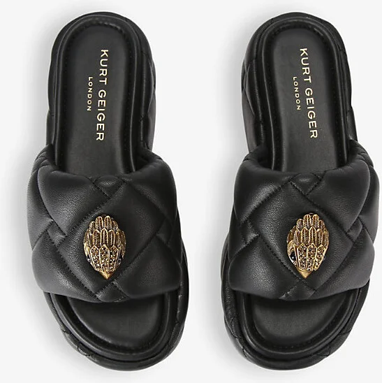 Womens Black Kensington Eagle-Embellished Leather Flatform Sandals Eur 42/ 9 Uk Women - Image 2