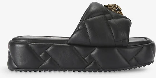 Womens Black Kensington Eagle-Embellished Leather Flatform Sandals Eur 42/ 9 Uk Women